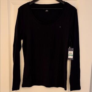 Tommy Hilfiger Black Long-Sleeve Scoop Neck Top with Flag Logo